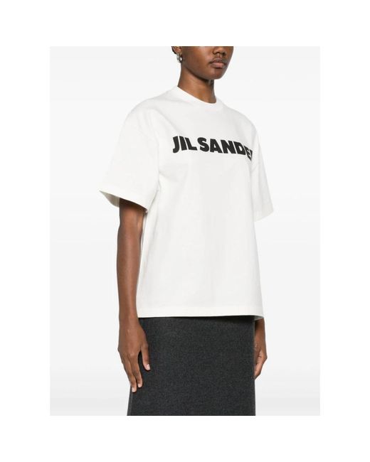 Jil Sander Tops ,Wit ,Katoen Logo T-Shirt in het White