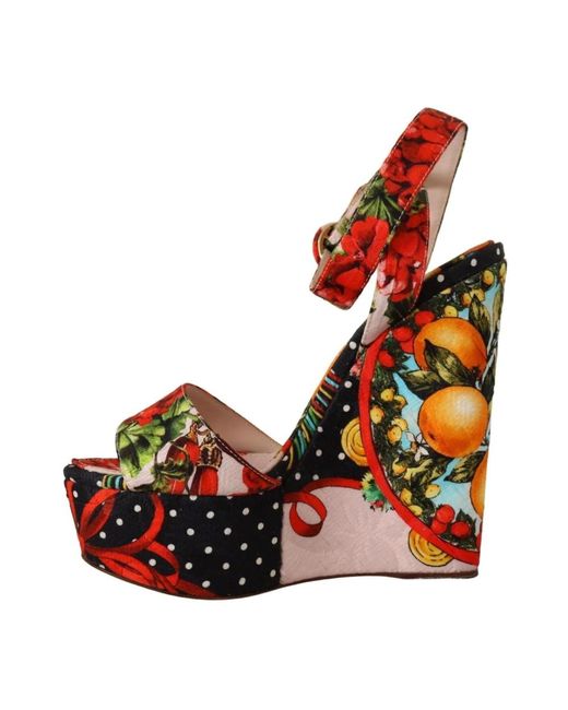Dolce & Gabbana Red Mehrfarbige brokat plateau sandalen
