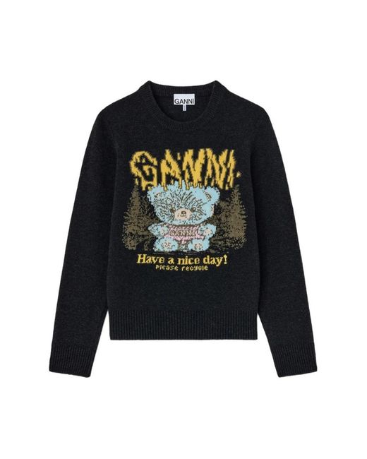 Ganni Blue Round-Neck Knitwear