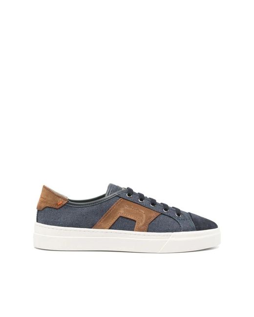 Santoni Blaue logo-sneakers mit wildlederbesatz in Blue für Herren
