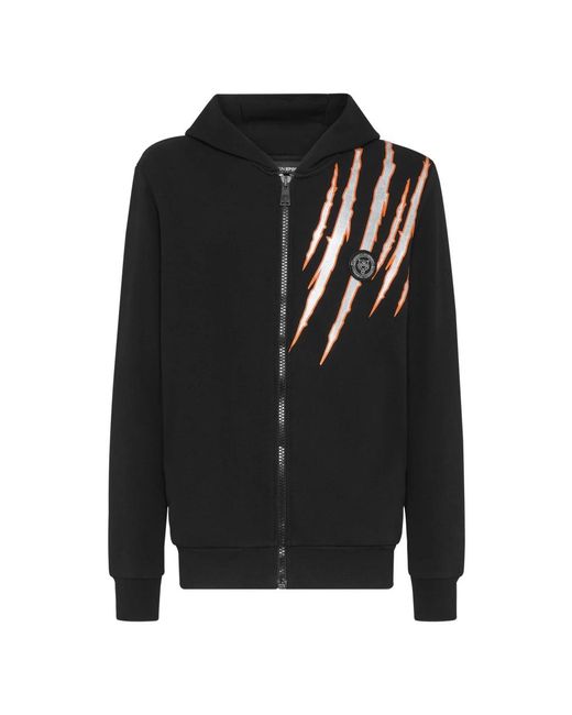Philipp Plein Fitness ,Zwart ,Katoen Hoodie Sweatjacket Scratch in het Black voor heren