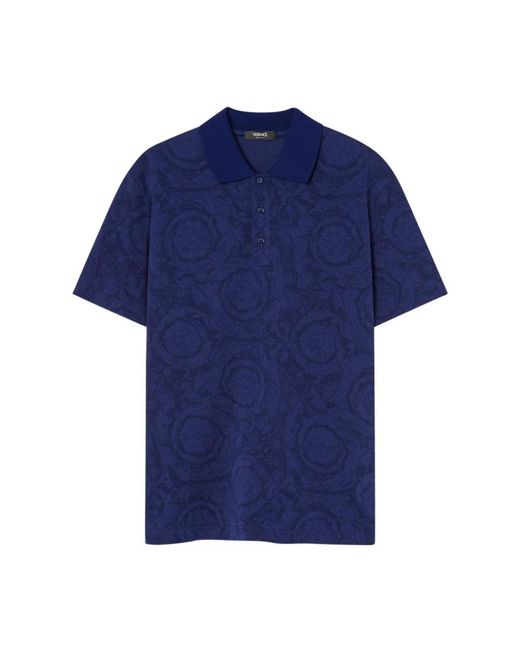 Versace Tops ,Blauw ,Katoen Blauwe Barocco Print Poloshirt in het Blue voor heren