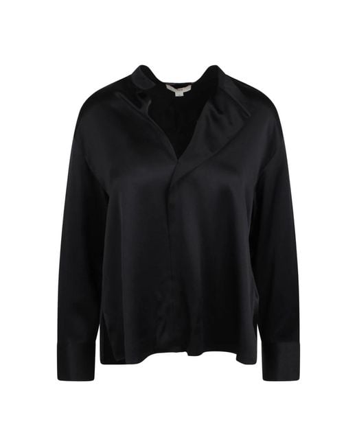Vince Overhemden ,Zwart ,Zijden Shirt Met Gedrapeerd V-Hals in het Black