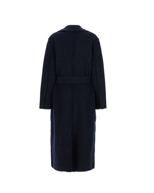 Max Mara Blauwe Wol Kasjmier Zigzag Jas in het Blue