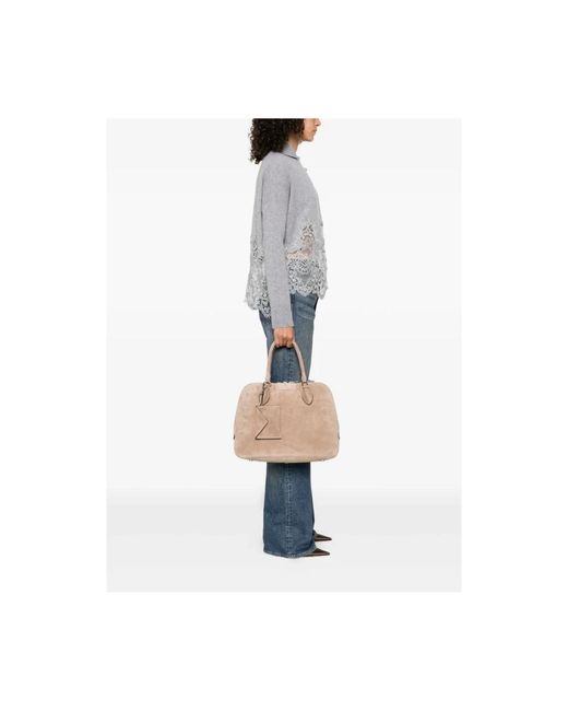 Ermanno Scervino Natural Wildleder Handtasche Mit Silbernen Details