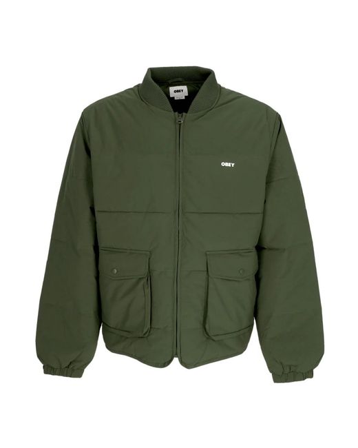 Obey Jassen ,Groen ,Polyester Groene Donsjas Met Cargozakken in het Green voor heren
