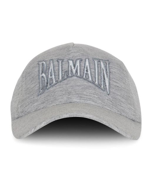 Balmain Accessoires ,Grijs ,Katoen Geborduurde Jersey Cap in het Gray voor heren