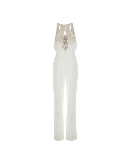 Elisabetta Franchi Witte Jumpsuit Met Rhinestone Applicatie in het White
