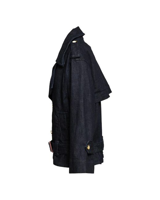 Self-Portrait Blauwe Denim Trenchcoat in het Blue