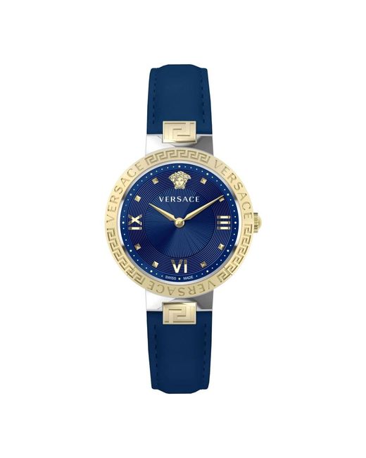 Greca lady orologio in pelle blu di Versace in Blue