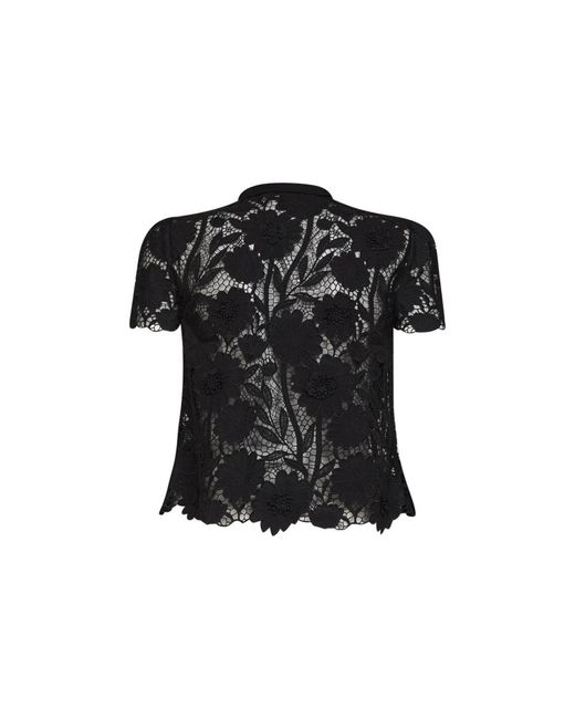 Self-Portrait Top Met Strikkraag Van Kant in het Black