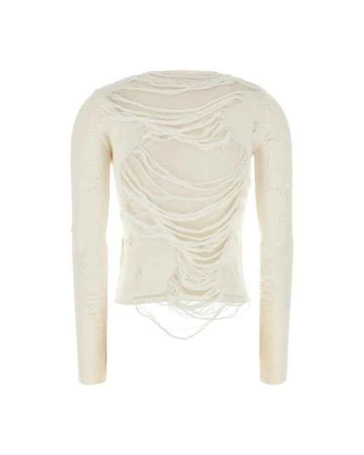 MM6 by Maison Margiela White Round-Neck Knitwear