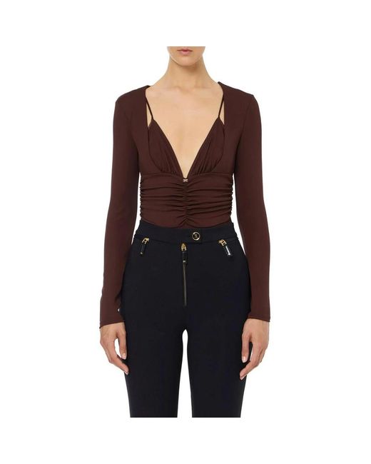 Elisabetta Franchi Brown Crêpe Jersey Bodysuit Mit Drapierung