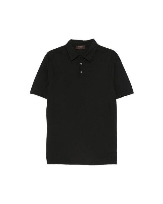 Zanone Tops ,Zwart ,Kort Mouw Polo Met Knoopsluiting in het Black voor heren