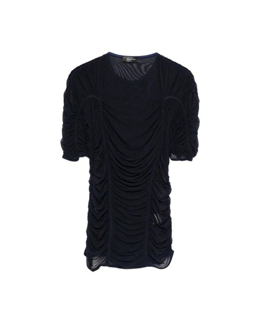 Mugler Blauw Mesh Korte Mouw Ronde Hals in het Black
