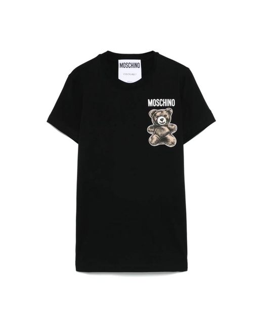 Moschino Black Schwarzes Logo Print Baumwoll T-Shirt