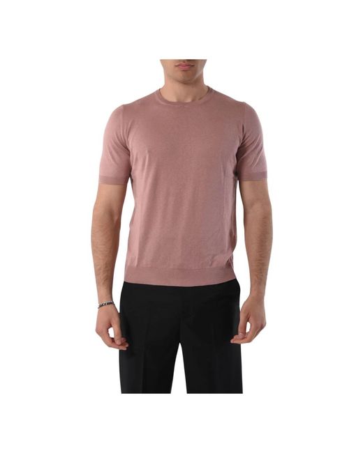 T-shirt in seta con girocollo di Tagliatore in Purple da Uomo