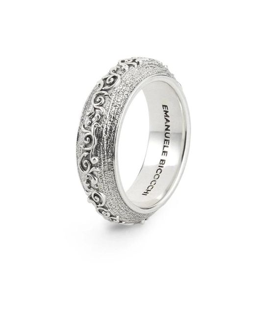 Emanuele Bicocchi Zilveren Bandring Met Bloemmotief in het Metallic voor heren