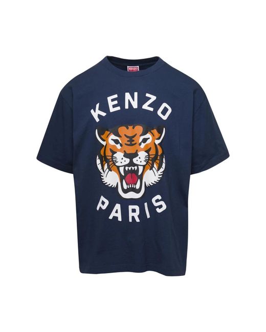 KENZO Blaue tiger print t-shirts und polos,modische oberteile und hemden,blaue t-shirts und polos in Blue für Herren
