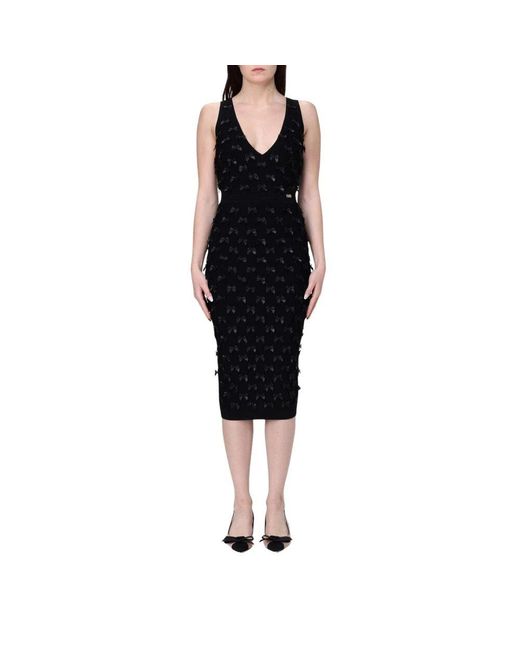 Elisabetta Franchi Black Elegantes Midi-Kleid Mit V-Ausschnitt