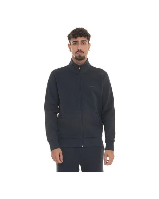 HUGO Hoodies & Sweatvesten ,Blauw ,Katoen Sweatshirt Met Rits En Zijlogo in het Blue voor heren