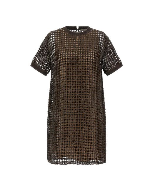 Brunello Cucinelli Sequin Mesh Mini Jurk in het Brown