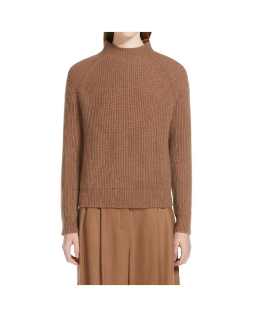 Max Mara Camel Wol Kasjmier Trui Engelse Rib in het Brown