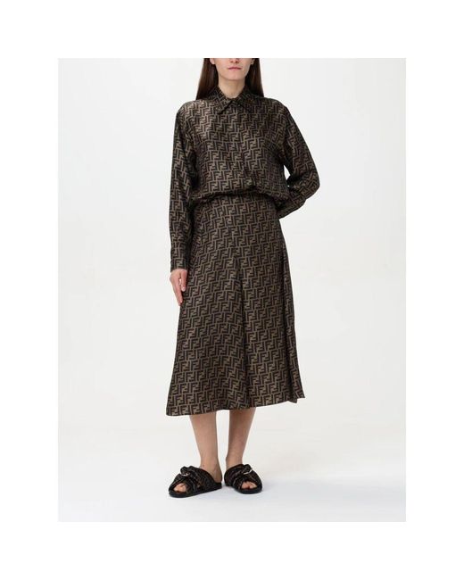 Fendi Brown Luxuriöses Seidenhemd Langarm