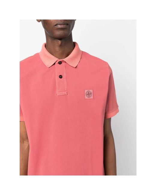 Stone Island Rotes logo patch polo shirt in Pink für Herren