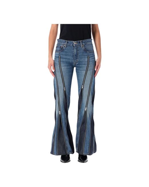 Junya Watanabe Geritste Denim Jeans in het Blue