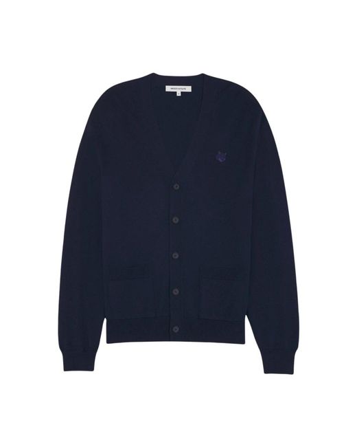 Maison Kitsuné Truien & Vesten ,Blauw ,Wol Wool Fox Cardigan in het Blue voor heren