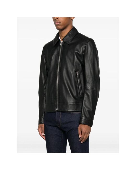 HUGO Black Leather Jackets for men