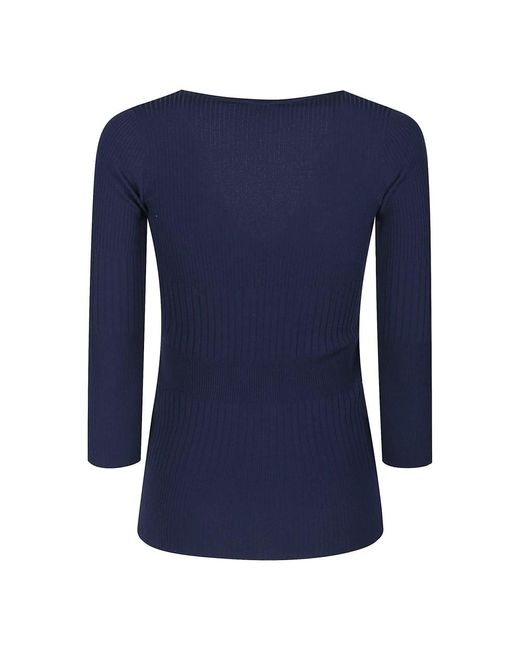 Elisabetta Franchi Blue Geripptes Top Mit V-Ausschnitt
