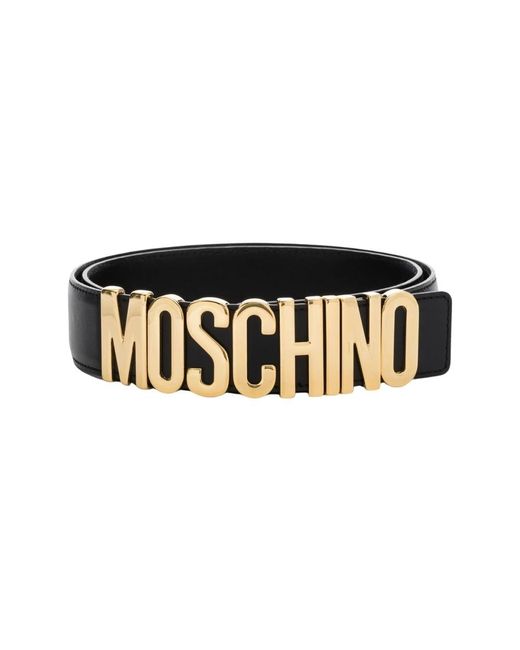 Moschino Black Schwarzer ledergürtel mit logo-plakette