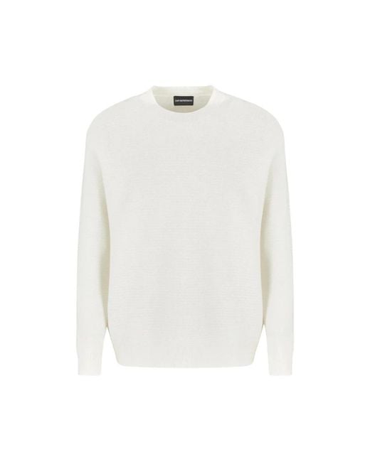 Emporio Armani White Round-Neck Knitwear for men