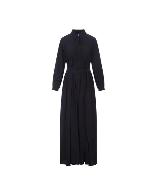Elegante vestido camisero de seda negra Kiton de color Blue