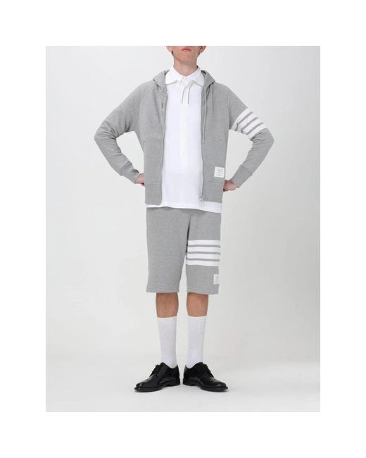 Thom Browne Stripe Zip-Up Hoodie in het Gray voor heren