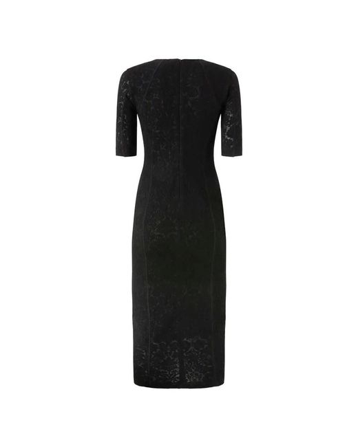 Pinko Black Fitted Midi Dress With Textured Fabric And Vertical Seam Lines