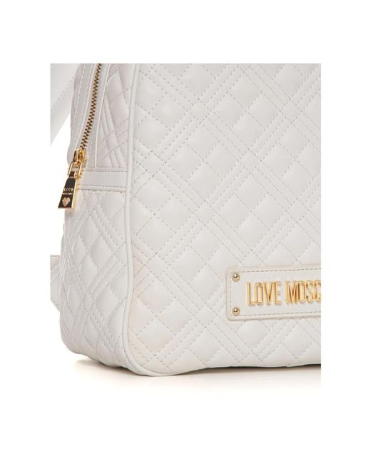 Love Moschino White Gepolsterter rucksack mit logodetail,gepolsterter rucksack mit reißverschluss und logo