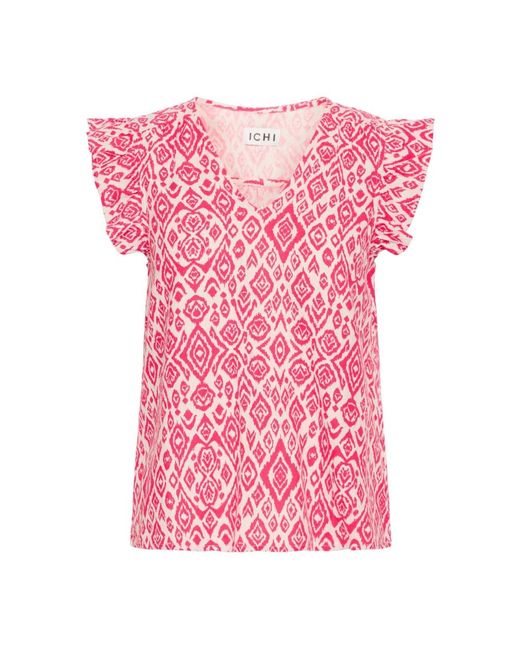 Ichi Pink Geranium Diamond Ikat Feminine Bluse