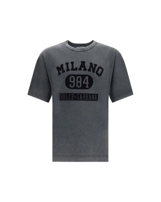 Dolce & Gabbana Gray Cotton T-Shirt With Velvety Logo for men