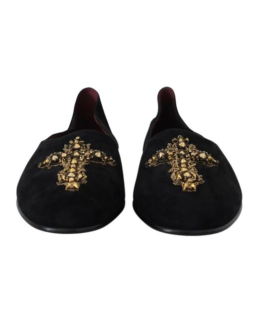 Dolce & Gabbana Schwarze wildleder slip-on-loafer-schuhe mit goldenem kreuz in Black für Herren
