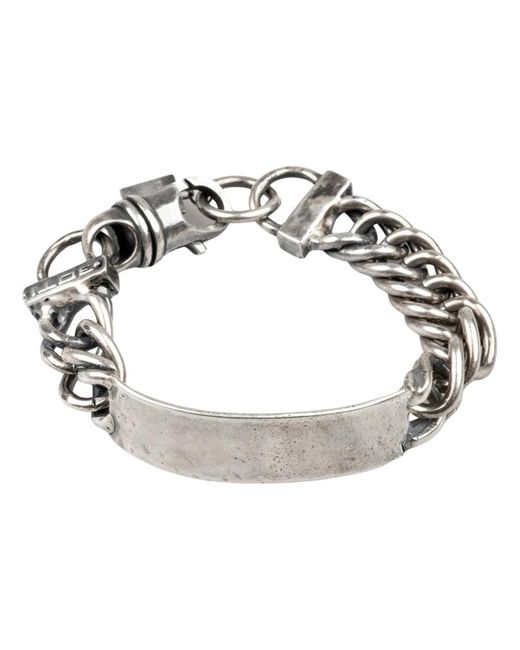 Goti Accessoires ,Grijs ,Leer Chain Plate Armband in het Metallic voor heren