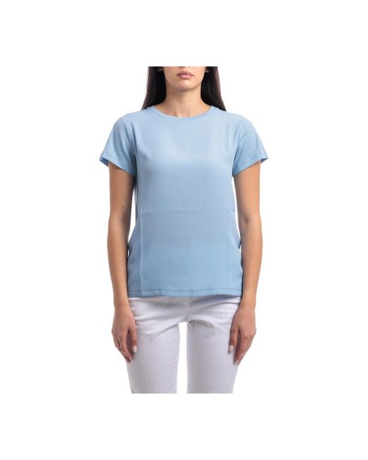 T-shirt in seta e jersey con scollo rotondo di Seventy in Blue
