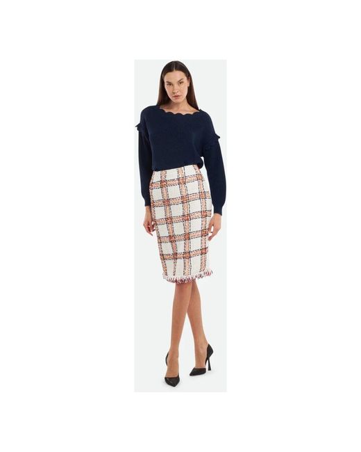 Gonna longuette beige in tweed a quadri di Elisabetta Franchi in White
