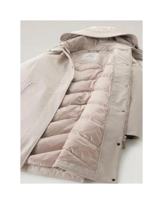 Woolrich Tech softshell trenchcoat mit abnehmbarer kapuze in Natural für Herren