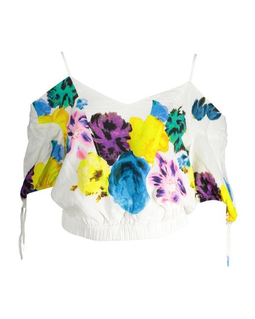 Desigual Overhemden ,Veelkleurig ,Gepofronceerde Blouse Met Bandjes En Korte Mouwen in het Blue