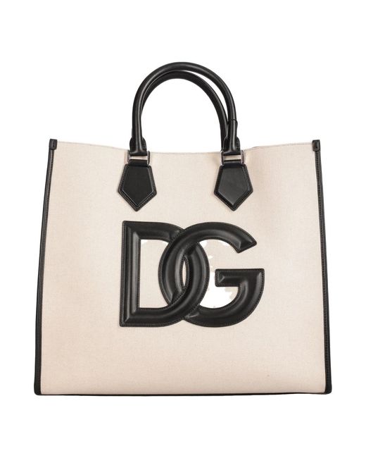 Dolce & Gabbana Natural Leinen- und lederhandtasche