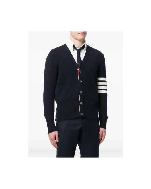 Thom Browne Marineblauer Woll V-Ausschnitt Pullover in Blue für Herren