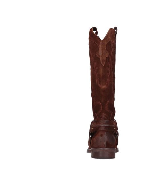 GISÉL MOIRÉ Brown Cowboy & Biker Boots